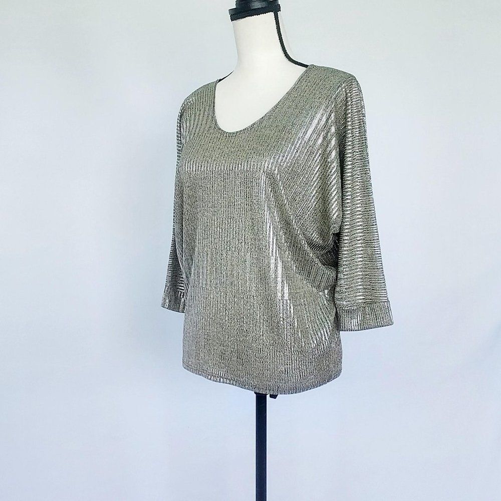 Kim & Cami Women's Ribbed Shimmer Metallic Long Sleeve Blouse Size Small NWOT - Picture 3 of 10